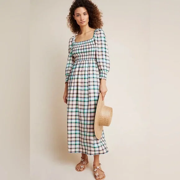 ✨ Anthropologie Cerie Smocked Midi Dress Sz M - Picture 1 of 10